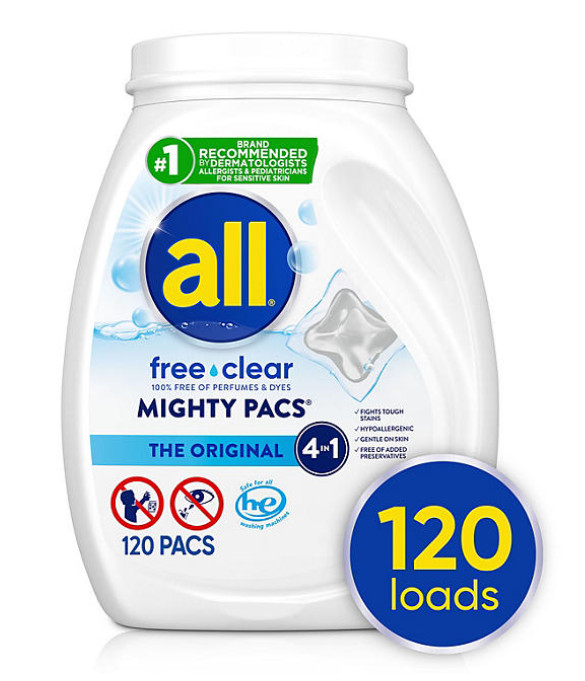 all free clear MIGHTY PACS Laundry Detergent Pacs, The Original, 120 ct.