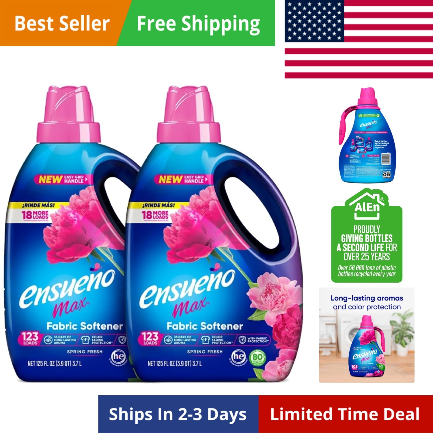 Liquid Fabric Softener, Spring Fresh | 2 Pack | 125 fl oz | 123 Loads | Color…