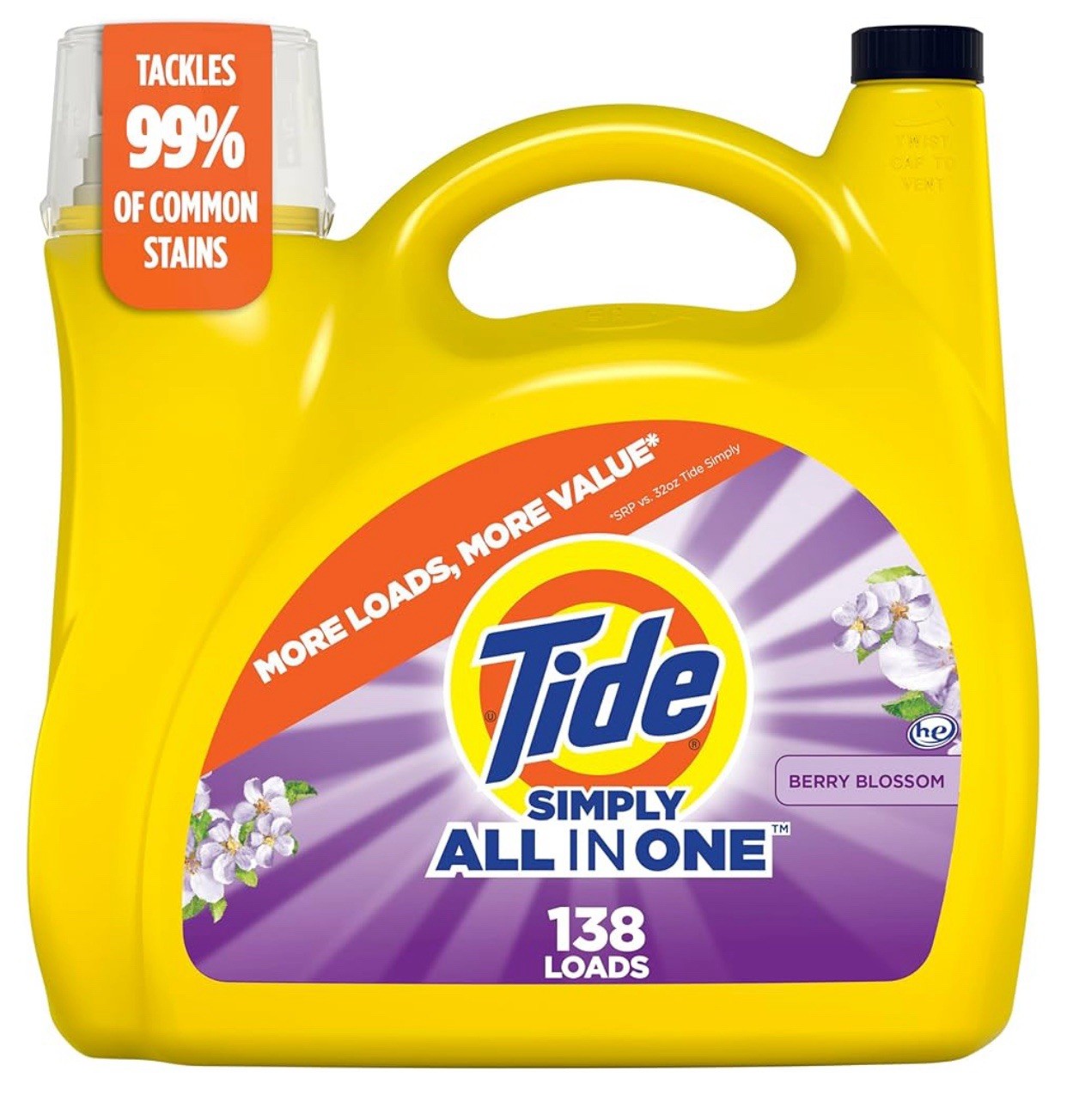Tide Simply 🌸 All-In-One Liquid Laundry Detergent, 138 Loads, 182 fl oz