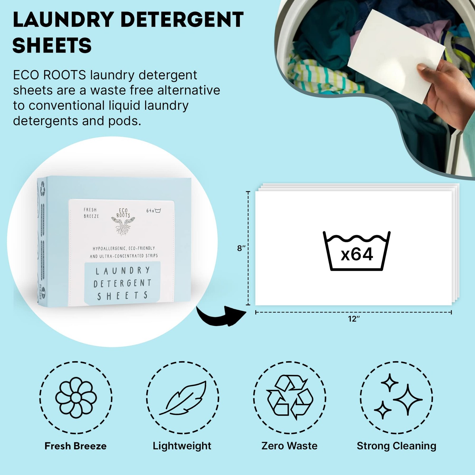 Laundry Detergent Sheets 64 Loads EcoFriendly Fresh Breeze Travel Size