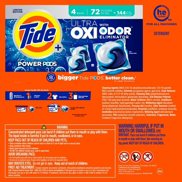 Tide Power PODS Plus Ultra OXI Laundry Detergent Pacs 72 Ct Stain Remover Value
