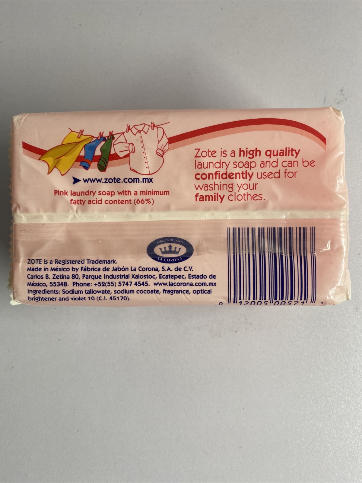 NEW ZOTE Pink Bar Soap 14.1 oz More Whitening Power  for Laundry Fatty Acids