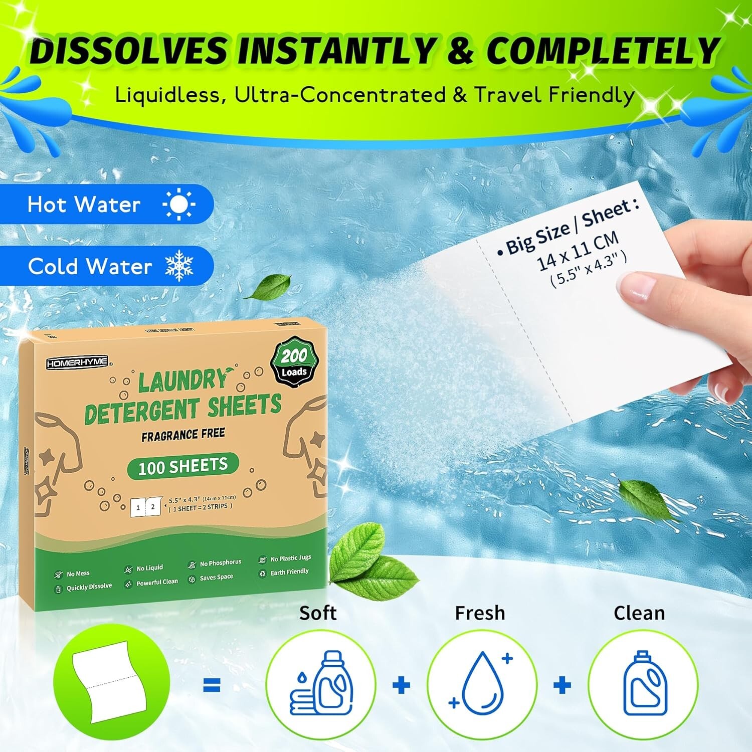 Laundry Detergent Sheets – 200 Loads (100 Sheets) Fragrance Free –