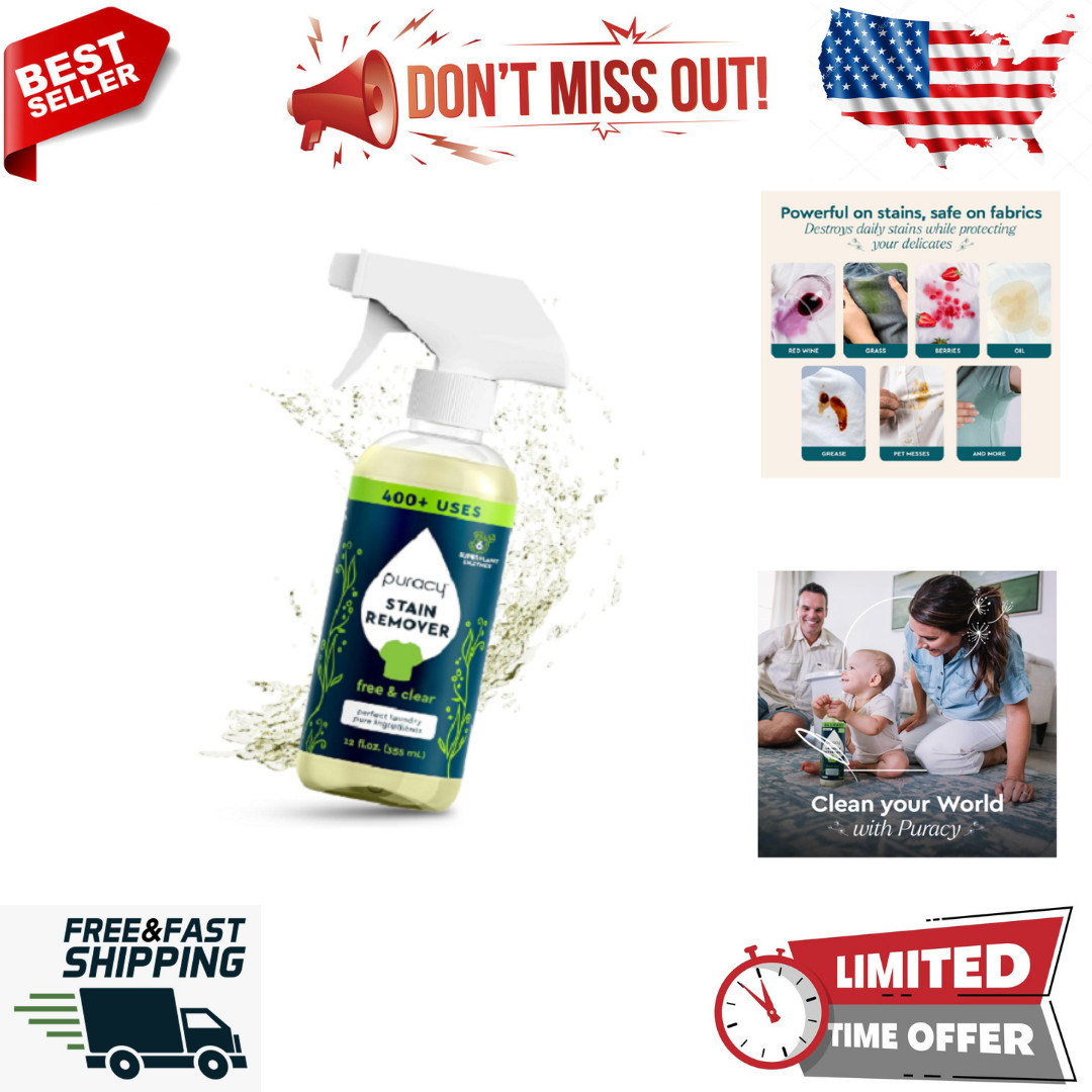 Puracy Stain Remover Spray, Natural Travel and Laundry Stain Cleaner for Clothes