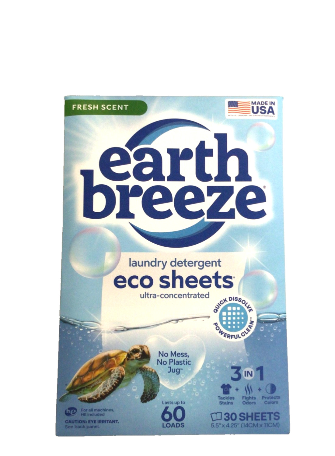 Earth Breeze Laundry Detergent Sheets Fresh Scent – 60 Loads Eco Liquidless 30Ct