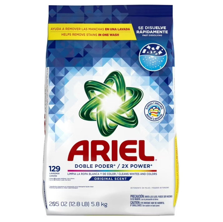3 Bag Ariel Laundry Detergent Powder, Original Scent, 5.8 kg, 129 Loads/ Bag