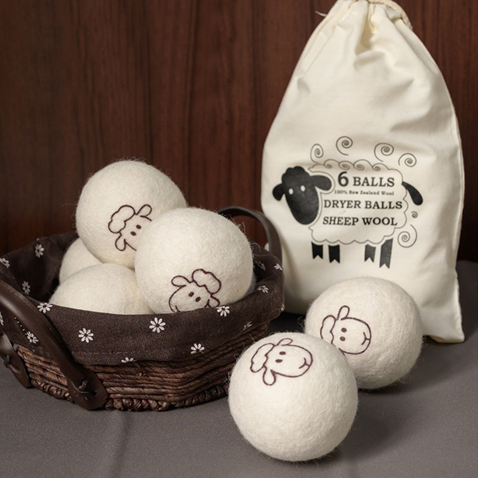 6pcs Wool Dryer Balls Natural Fabric Softener Reduce Wrinkles For Laundry White