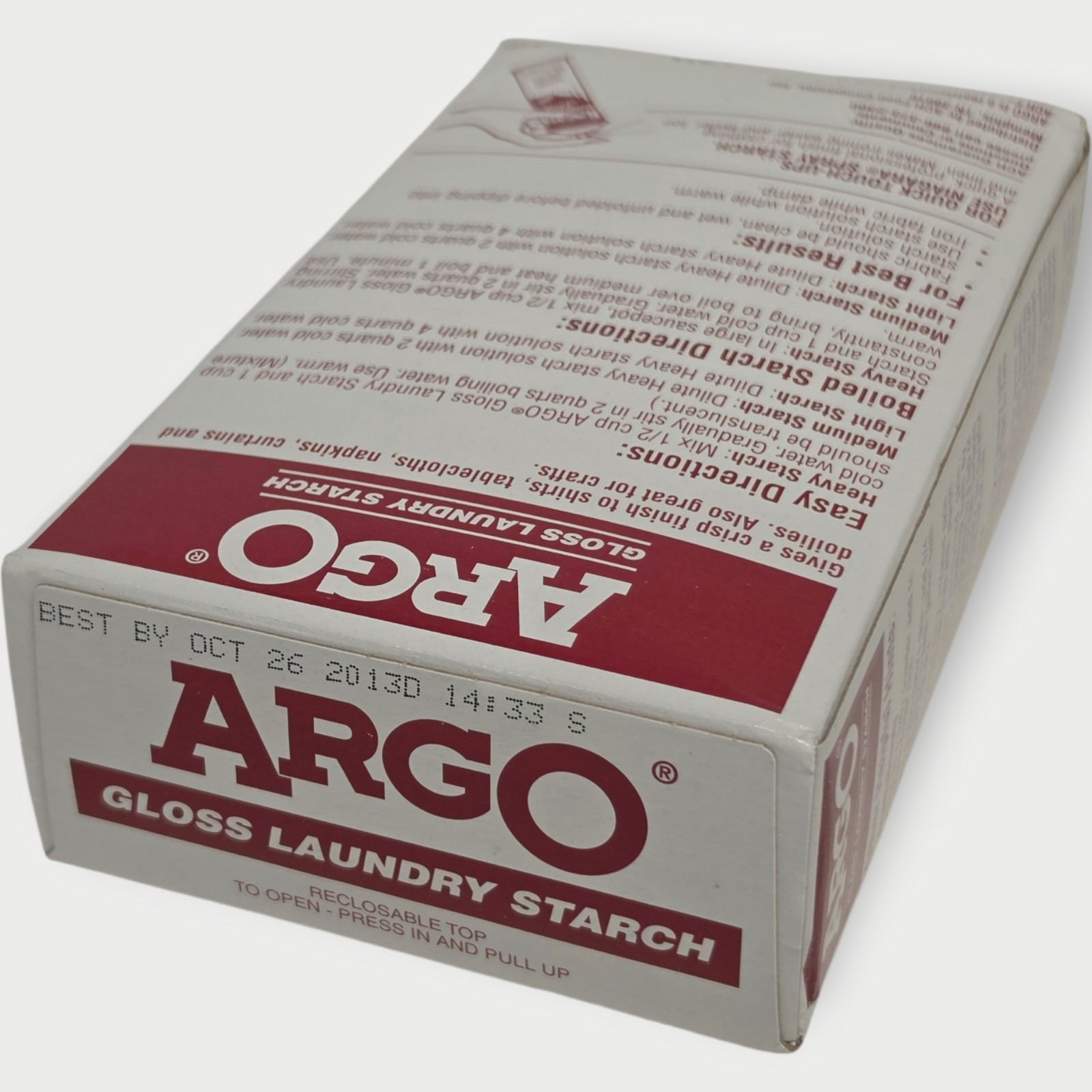 NEW SEAL ARGO Gloss Laundry Starch Red Removes Greasy Spots 16oz BEST BY 10/13