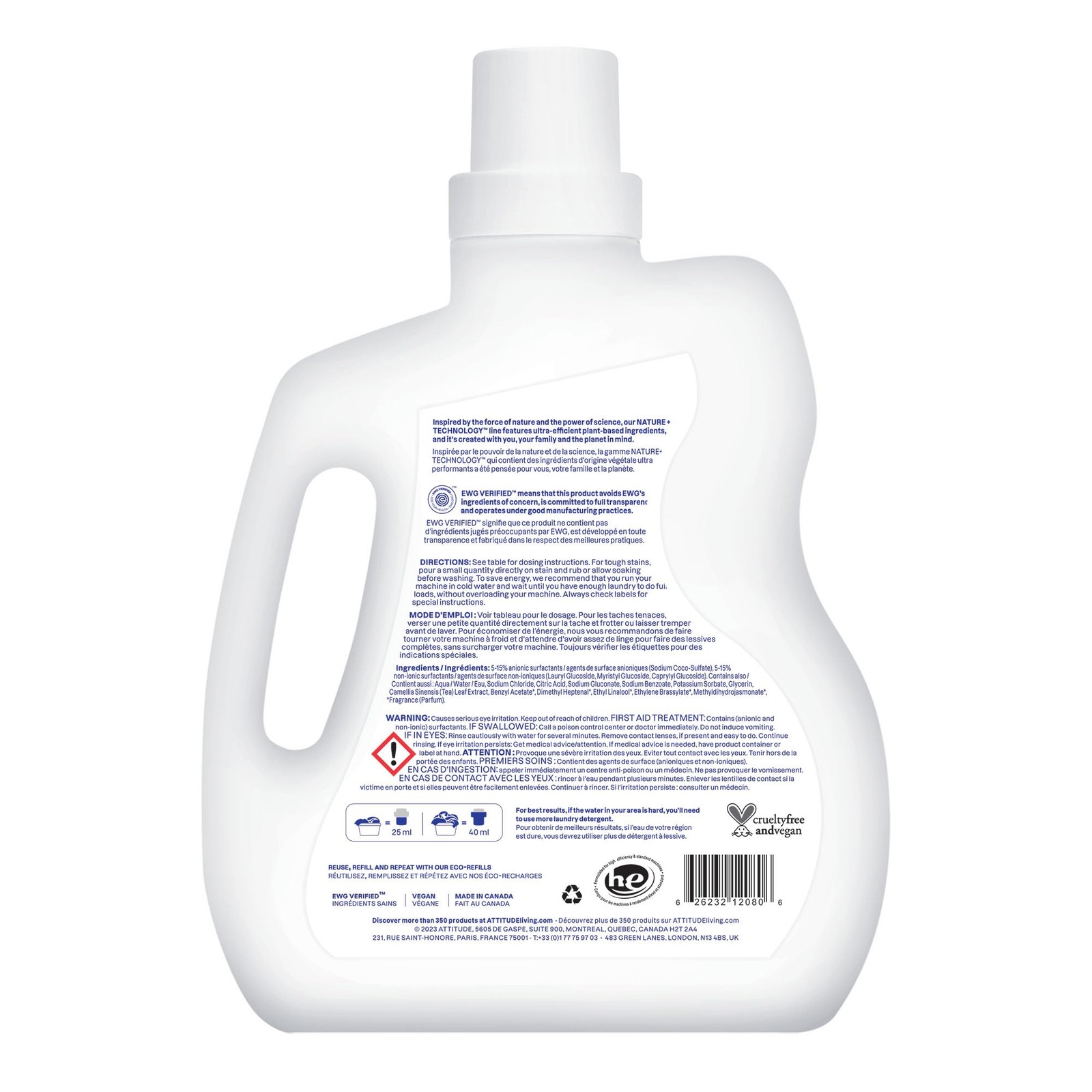 ATTITUDE Liquid Laundry Detergent, EWG Verified, HE Compatible, Plant-Based &…