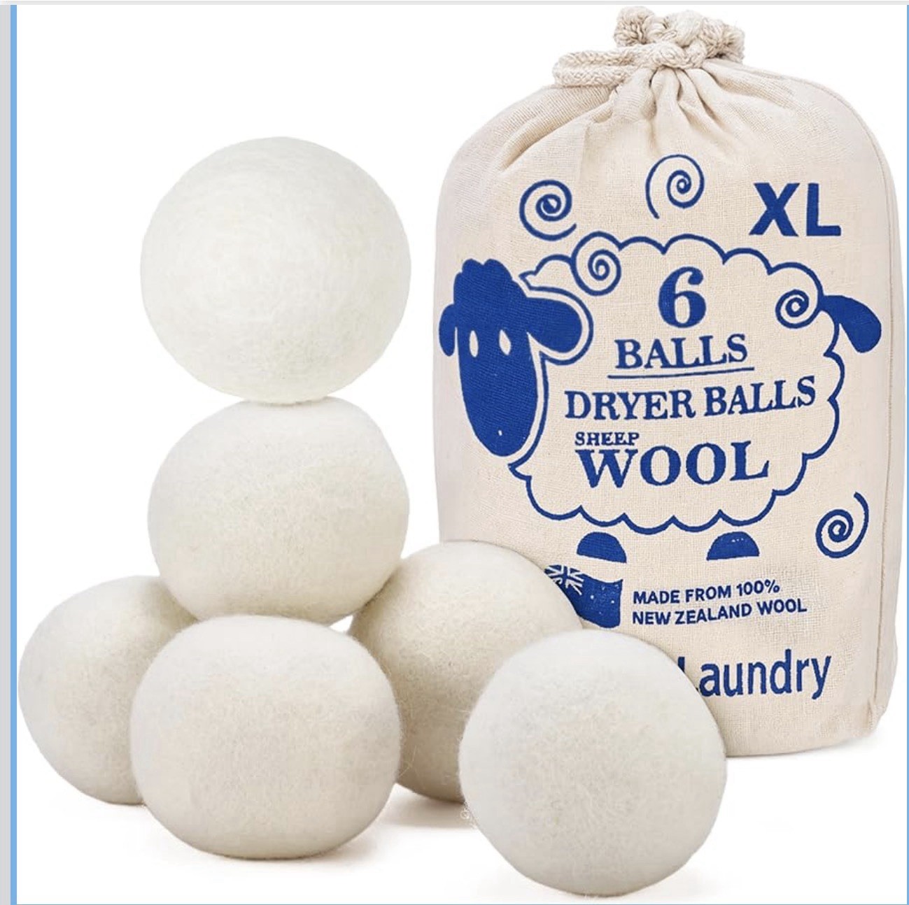 Laundry Wool Dryer Balls – Natural Fabric Softener, Reusable, Reduces Clothing