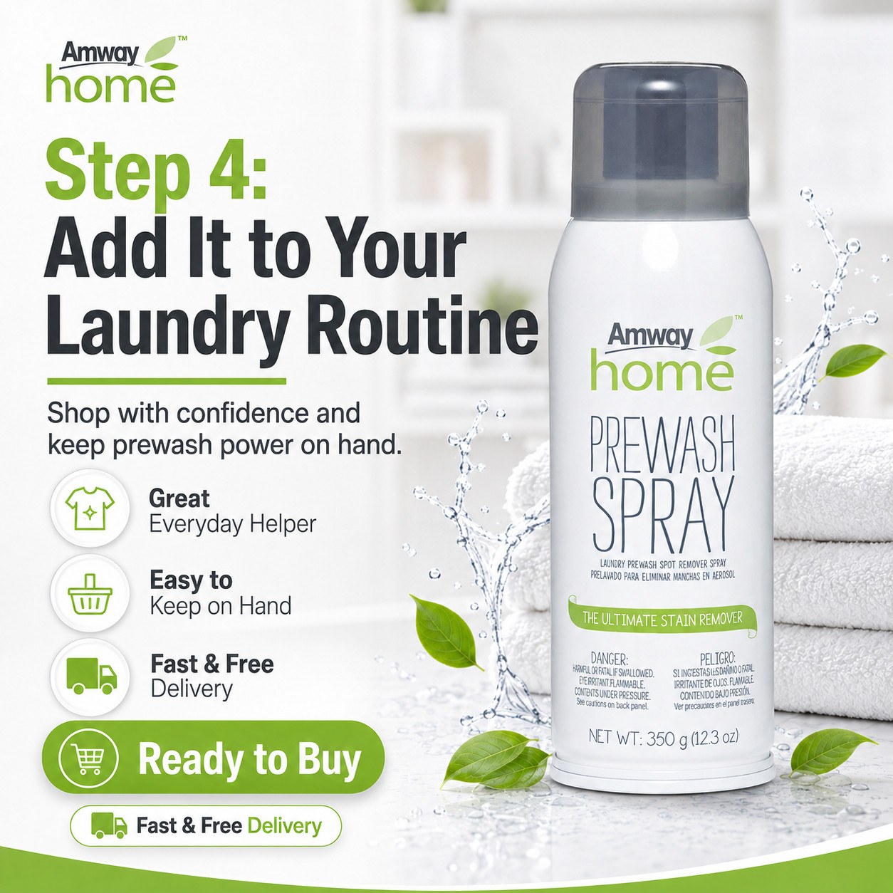 Amway Home Prewash Spray Tough Stain Remover 16 oz Laundry Cleaner Pack of 3