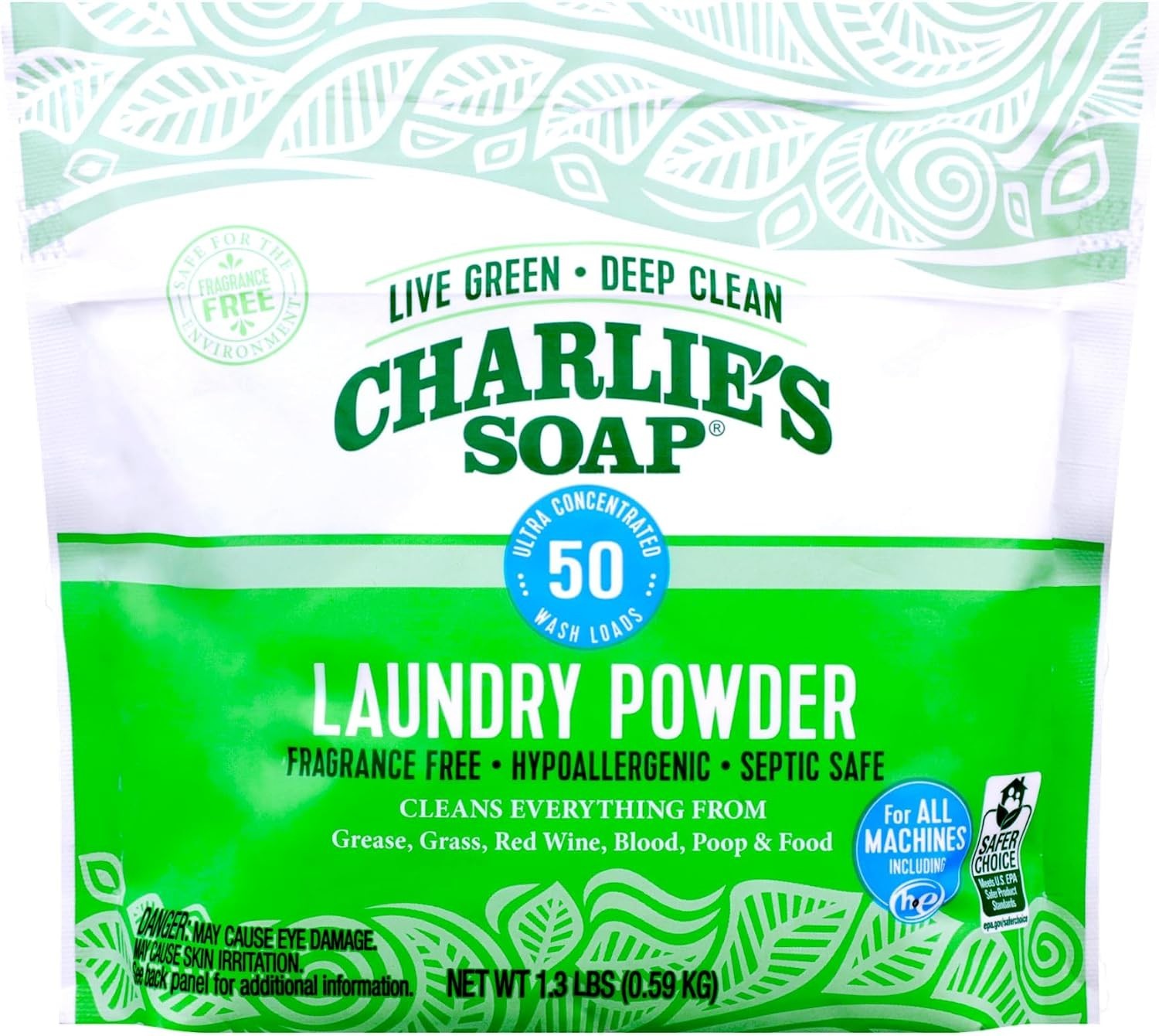 Eco-Friendly Charlie’s Soap Powder, 50 Loads, Safeguard Your Family’s Laundry
