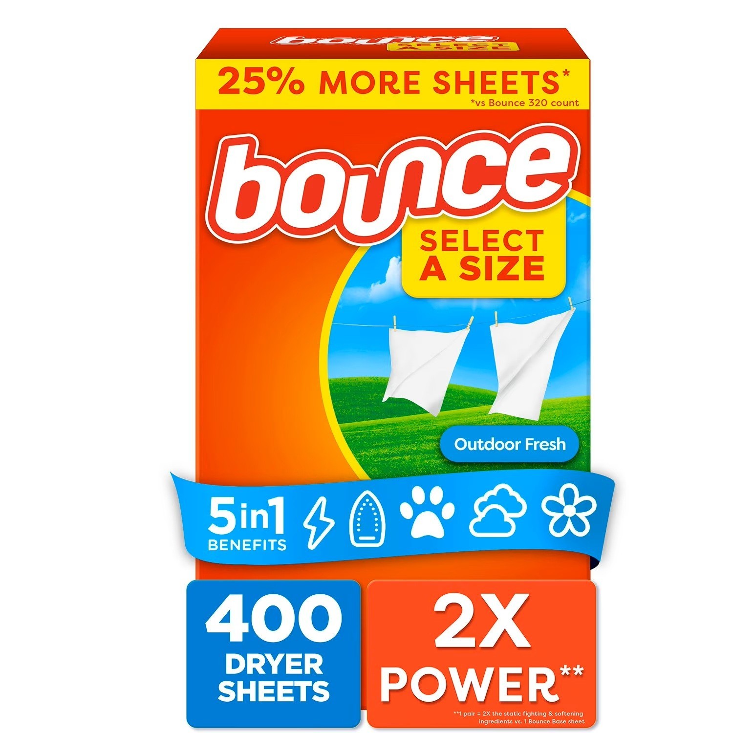 Bounce Select a Size Fabric Softener Dryer Sheets, Outdoor Fresh,400ct