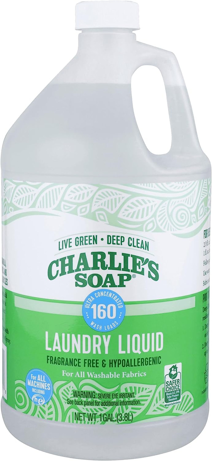 Charlie’S Soap Laundry Liquid 160 Loads 1 Pack Natural Deep Cleaning