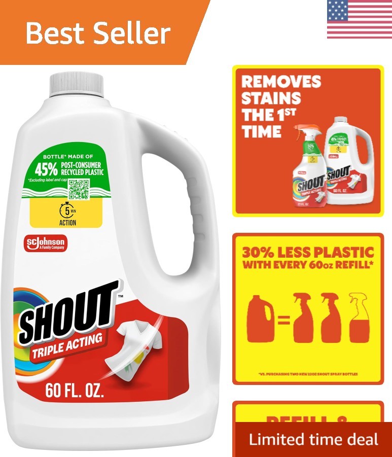 Effortless Stain Removal: Shout Triple-Acting Formula Liquid Refill, 60 Fl Oz