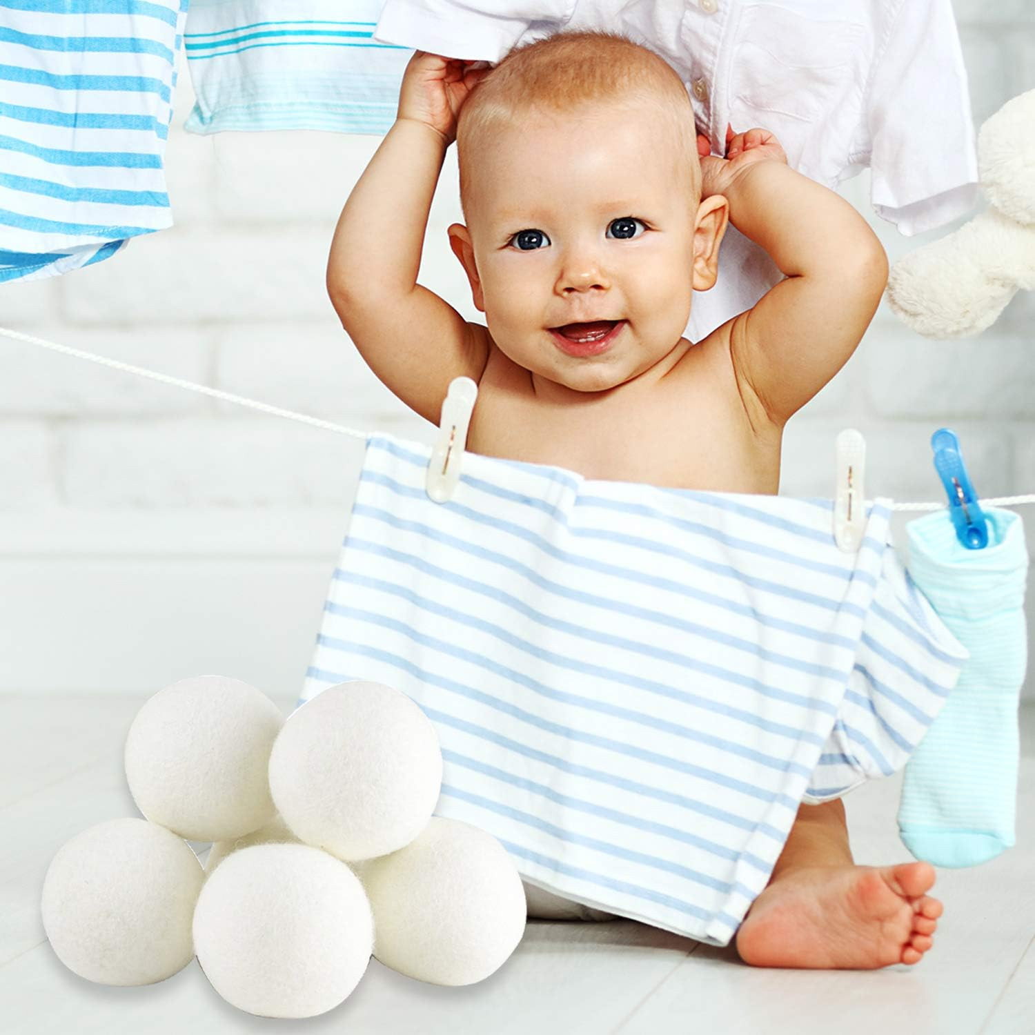 Wool Dryer Balls XL Size 6 Pack, Natural Fabric Softener 100% Organic Premium