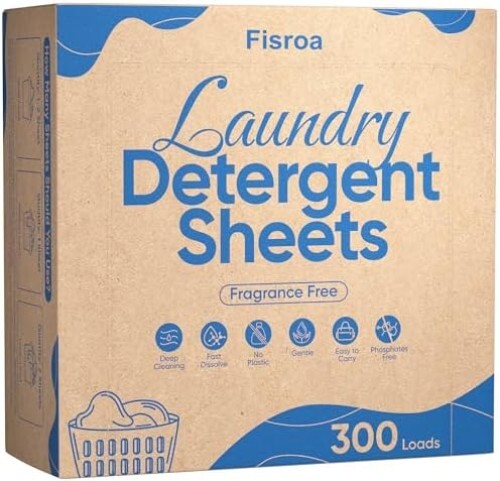 Fragrance Free Laundry Detergent Sheets Travel Eco-Friendly 300 Loads Fisroa Cl