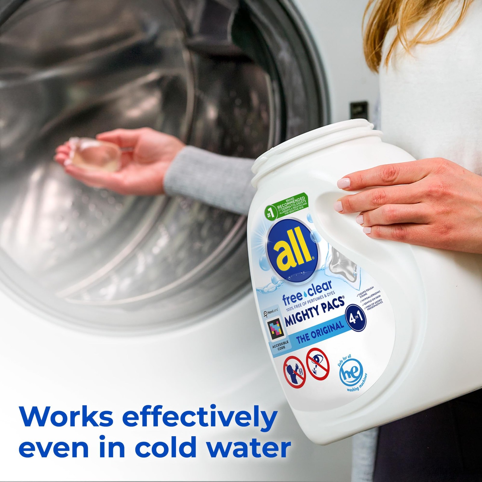 All Mighty Pacs Laundry Detergent, Free 60 Count (Pack of 1), Transparent