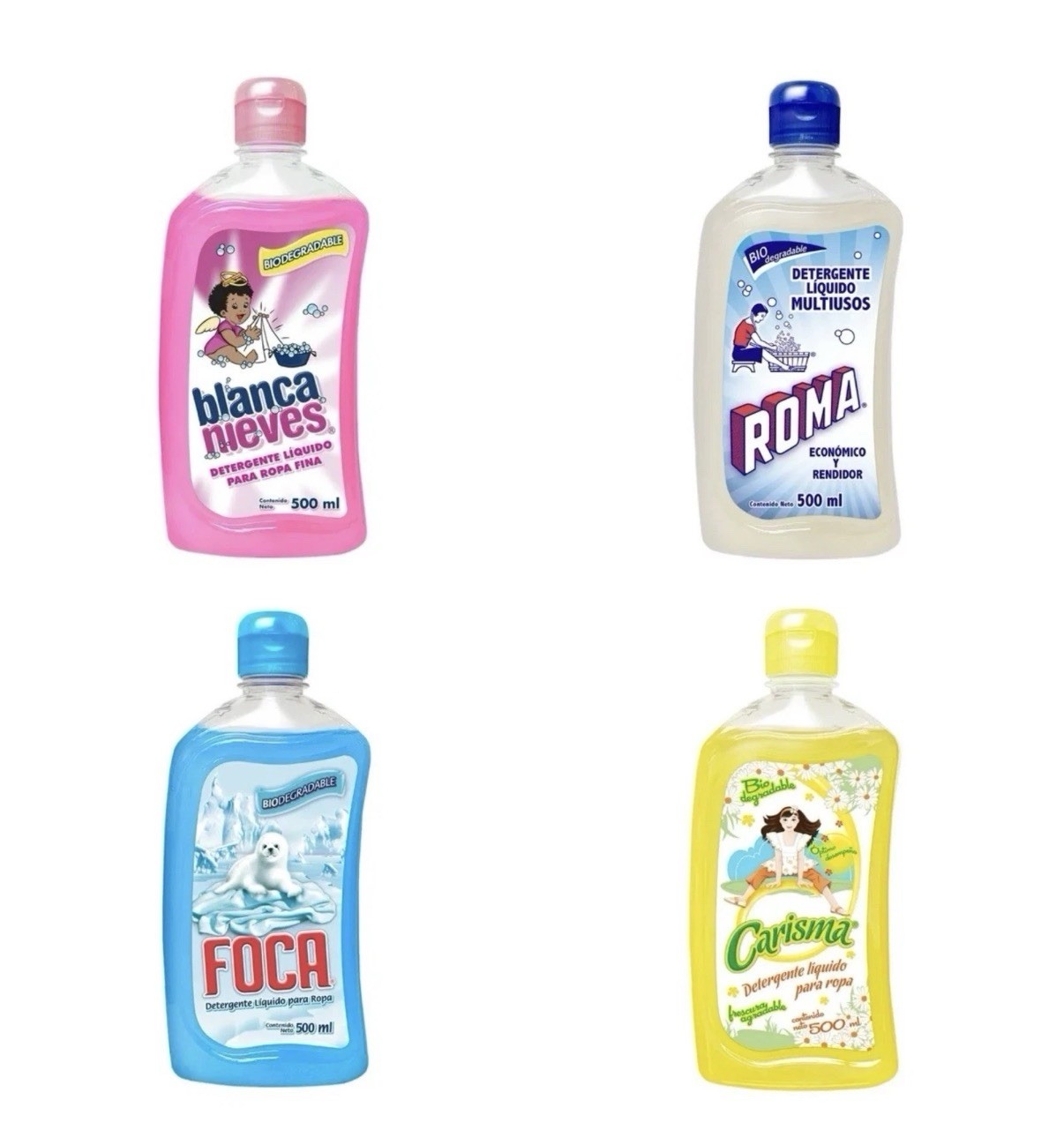 FOCA, ROMA, CARISMA & BLANCA NIEVES Liquid Laundry Detergent, 500ml, 4 Pack