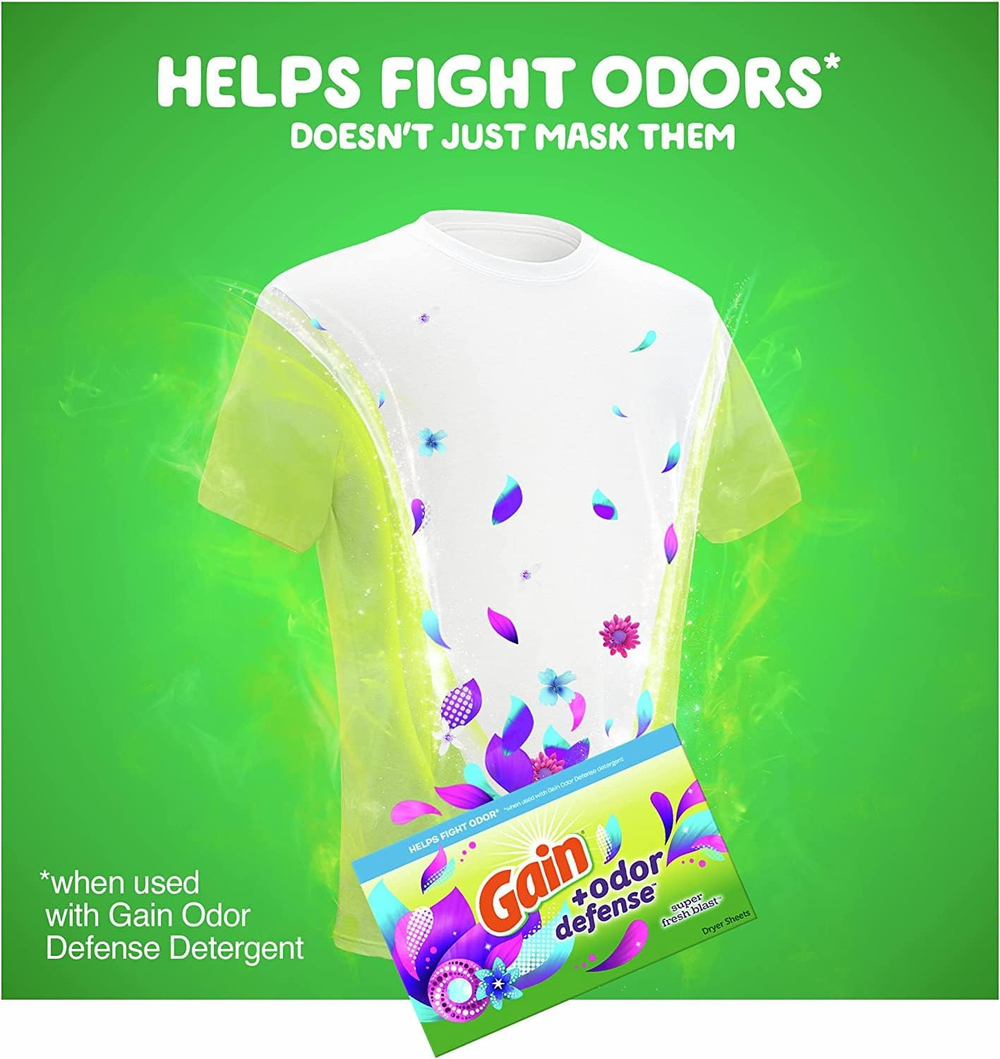 Gain Dryer Sheets plus Odor Defense, Super Fresh Blast Scent, 240 Count, Helps F