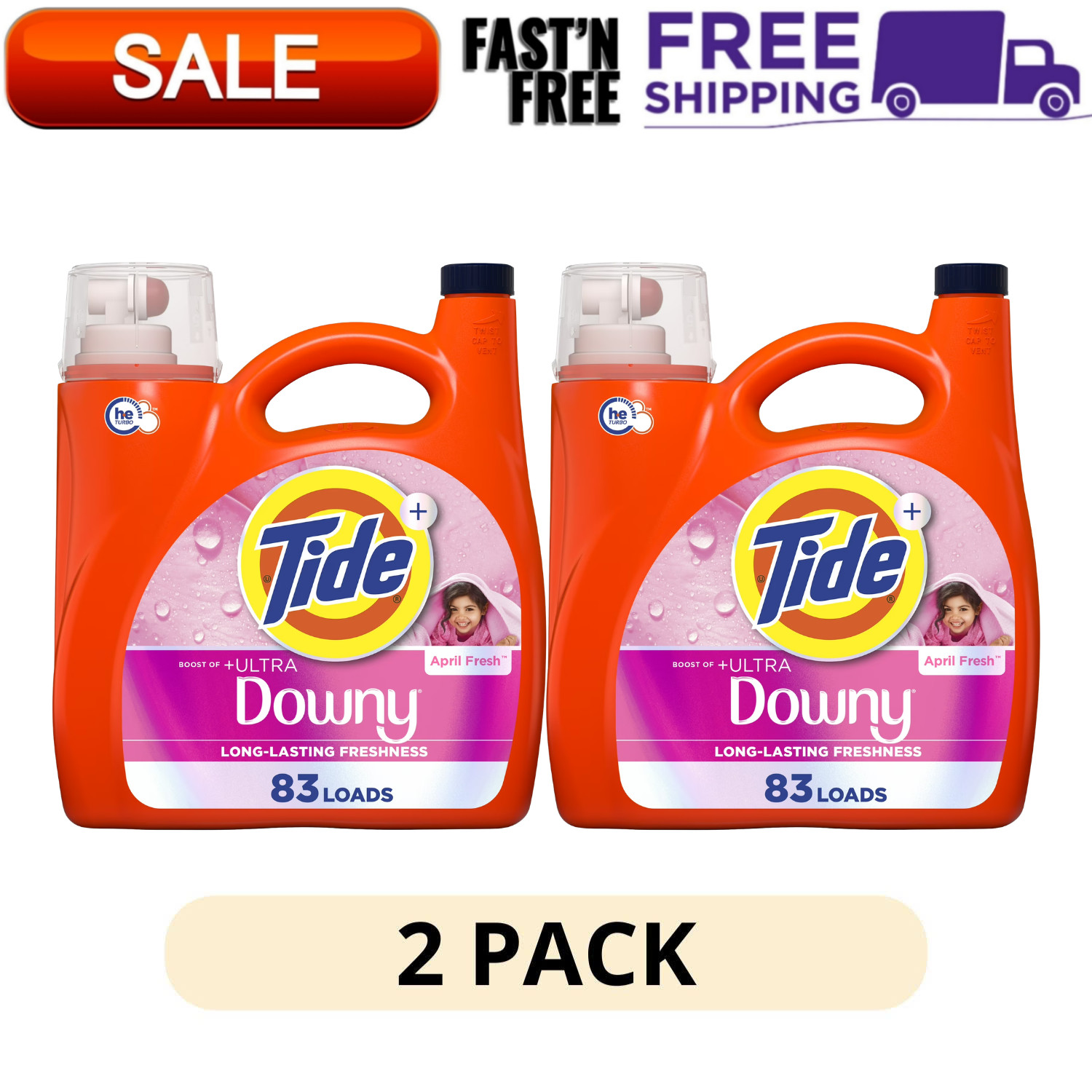 (2 Pack) Tide Ultra Downy Liquid Laundry Detergent April Fresh 83 Loads 117 oz