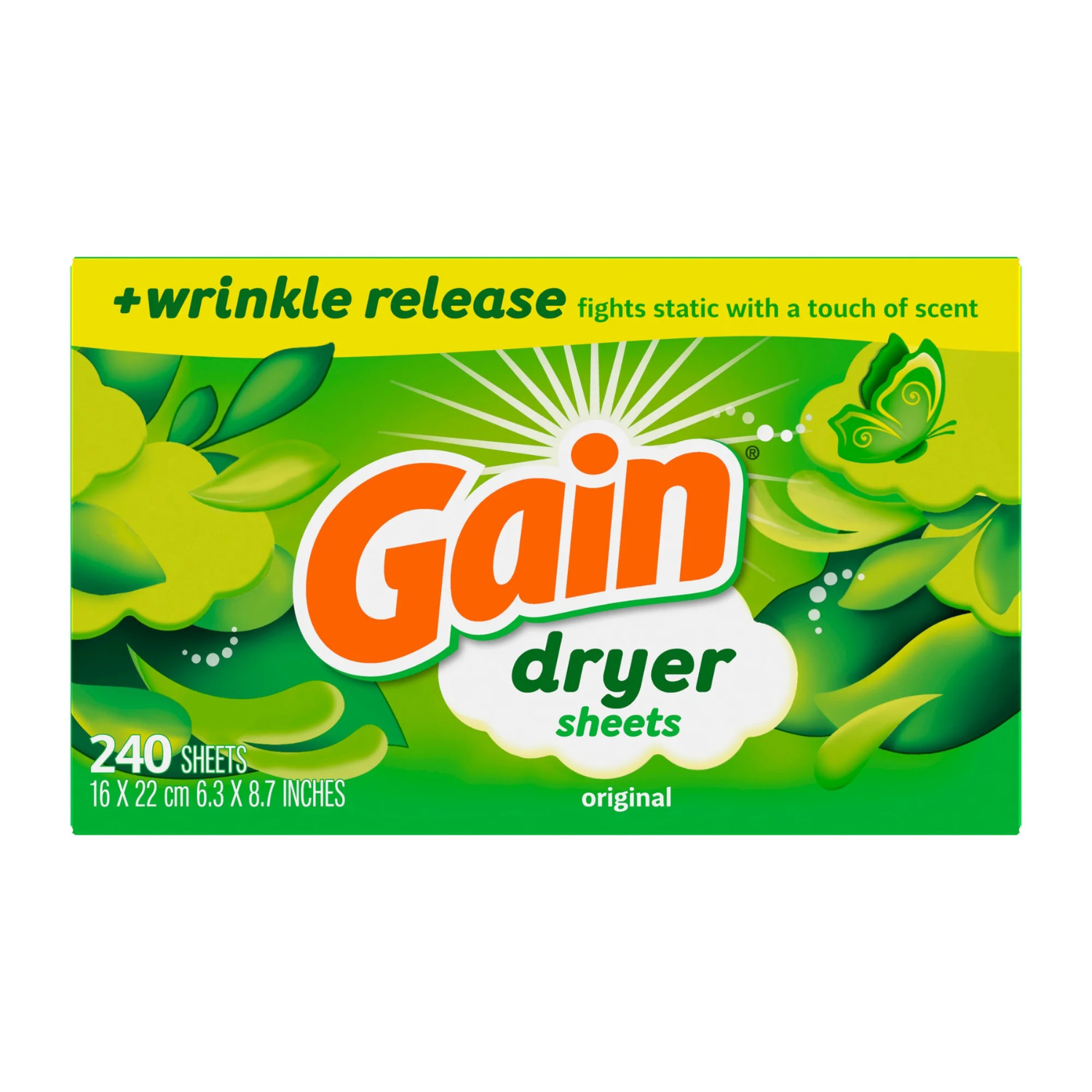 2 Pack Gain Dryer Sheets Fabric Softener Original Scent 240 Count Anti Static