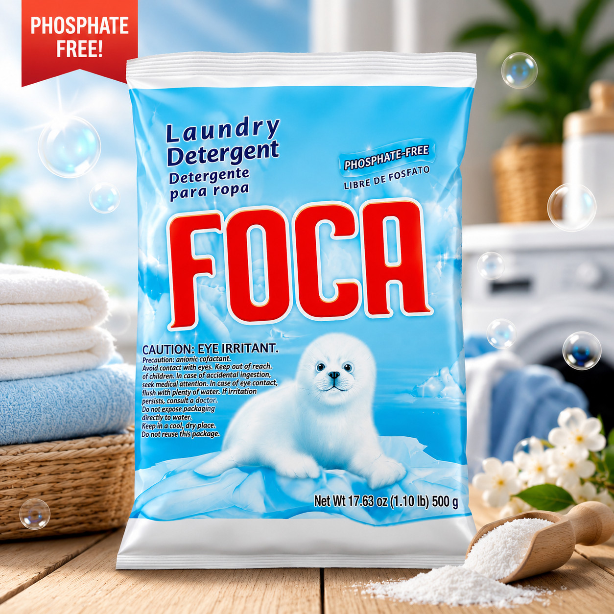 Foca Laundry Detergent Powder 500g Phosphate Free Laundry Soap Cleaner 17.6oz