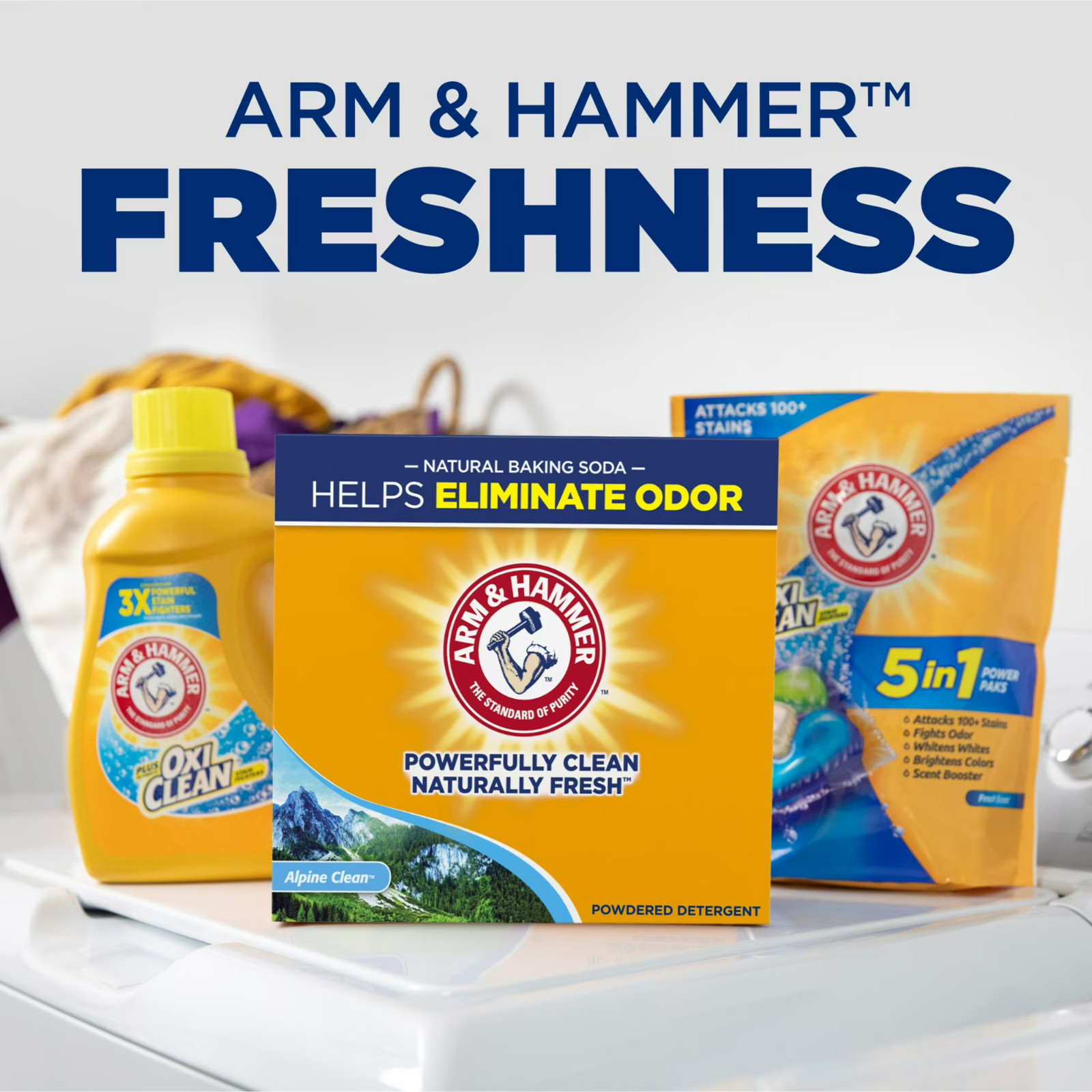 3 pack ARM & HAMMER Powder Laundry Detergent Alpine Clean 9.56 lb 155 Loads