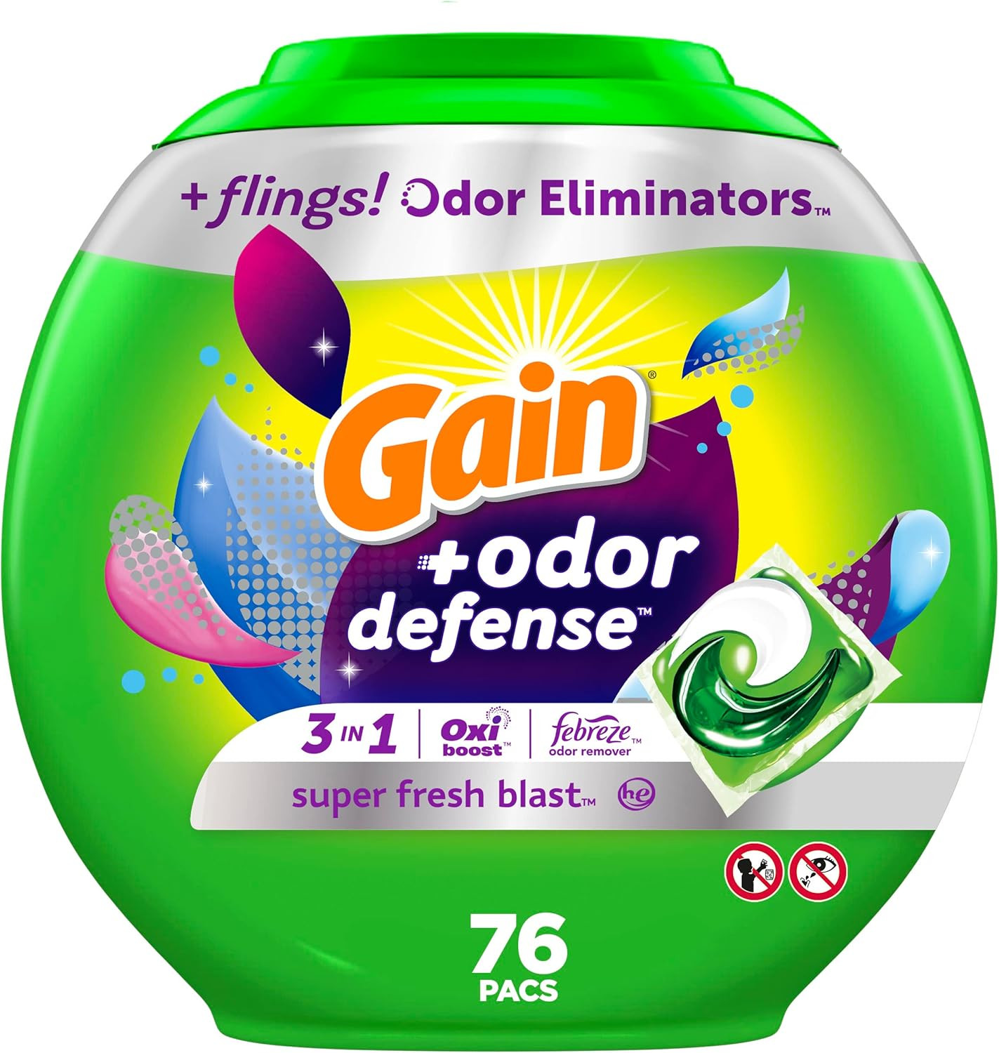 Flings Laundry Detergent Pacs with Odor Defense, 76 Ct, Febreze Scent