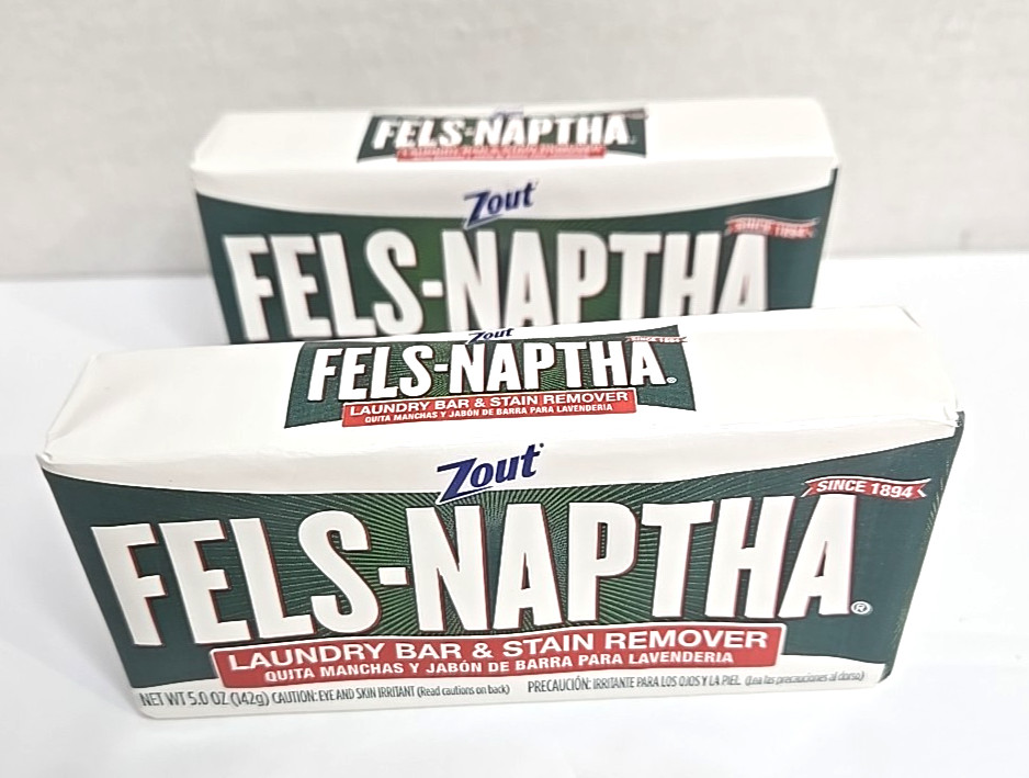 2 Fels Naptha Zout Laundry Soap Detergent Stain Remover Pre Treating 5 oz Bar