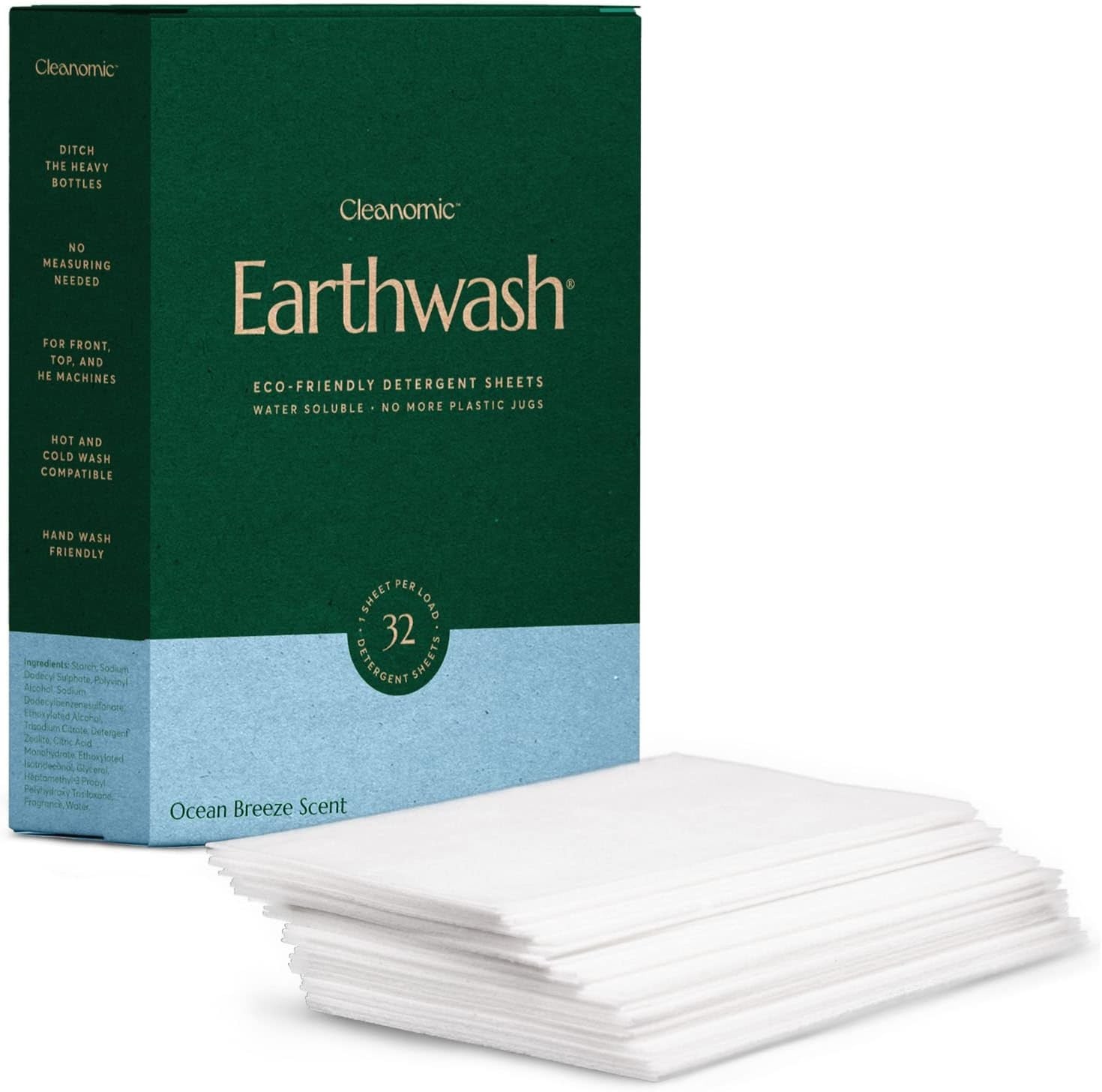 earthwash Laundry Sheets, Ocean Breeze (32 Loads), The Perfect Hypoallergenic Pl
