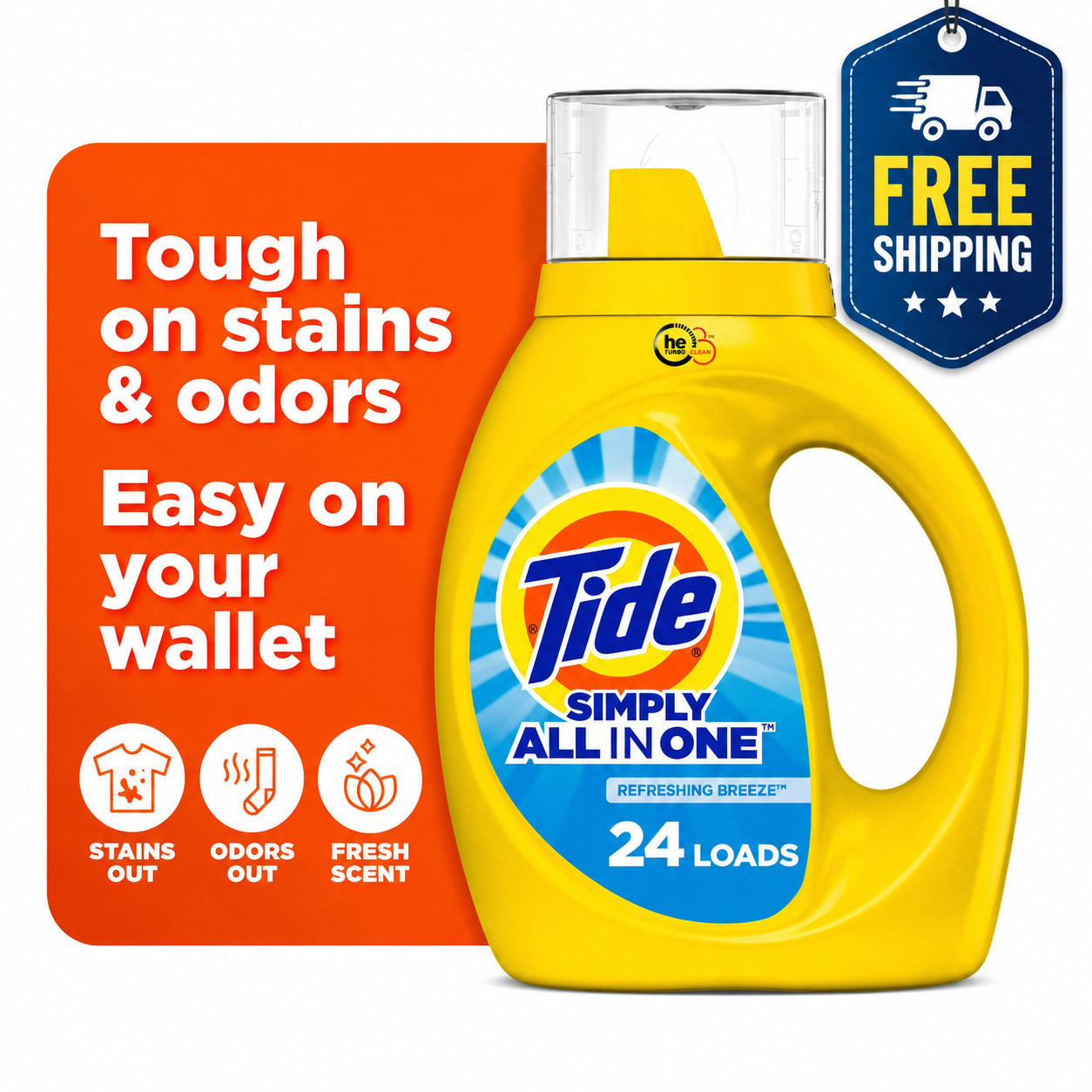 Tide Simply Liquid Laundry Detergent, Refreshing Breeze, 24 Loads, 32 fl oz