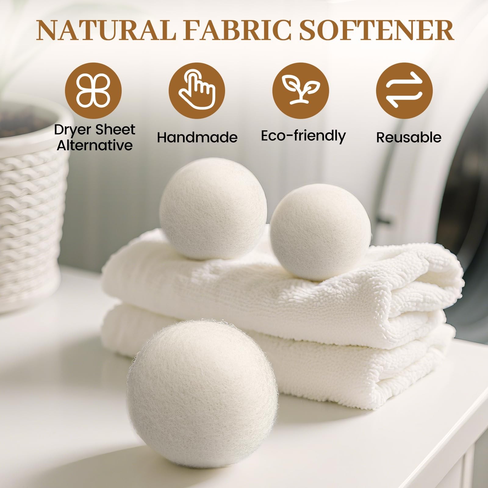 Dryer Balls Handmade Reusable Natural Fabric Softener 3 Pack XL Wrinkles Free