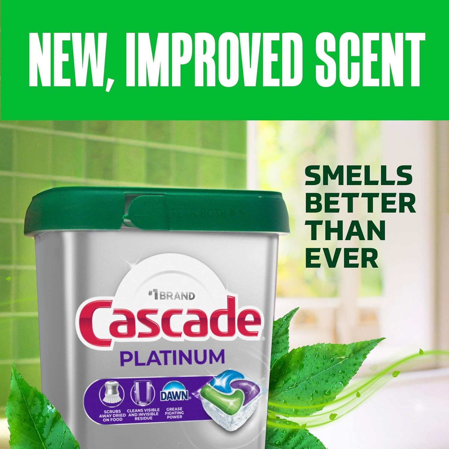 Cascade Platinum + Oxi Dishwasher Pods, Fresh Scent Detergent Soap, 59 Count