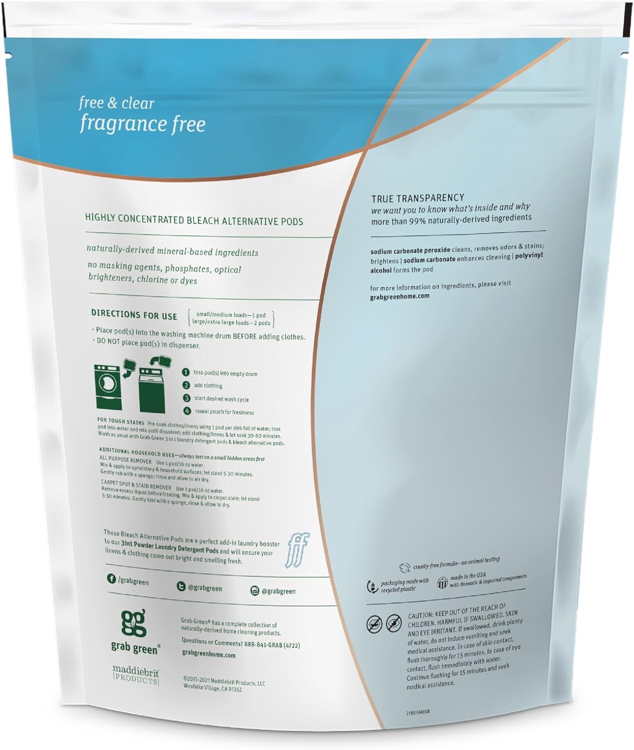 60 Count Chlorine-Free Bleach Alternative Pods – Safe & Fragrance-Free Cleaning