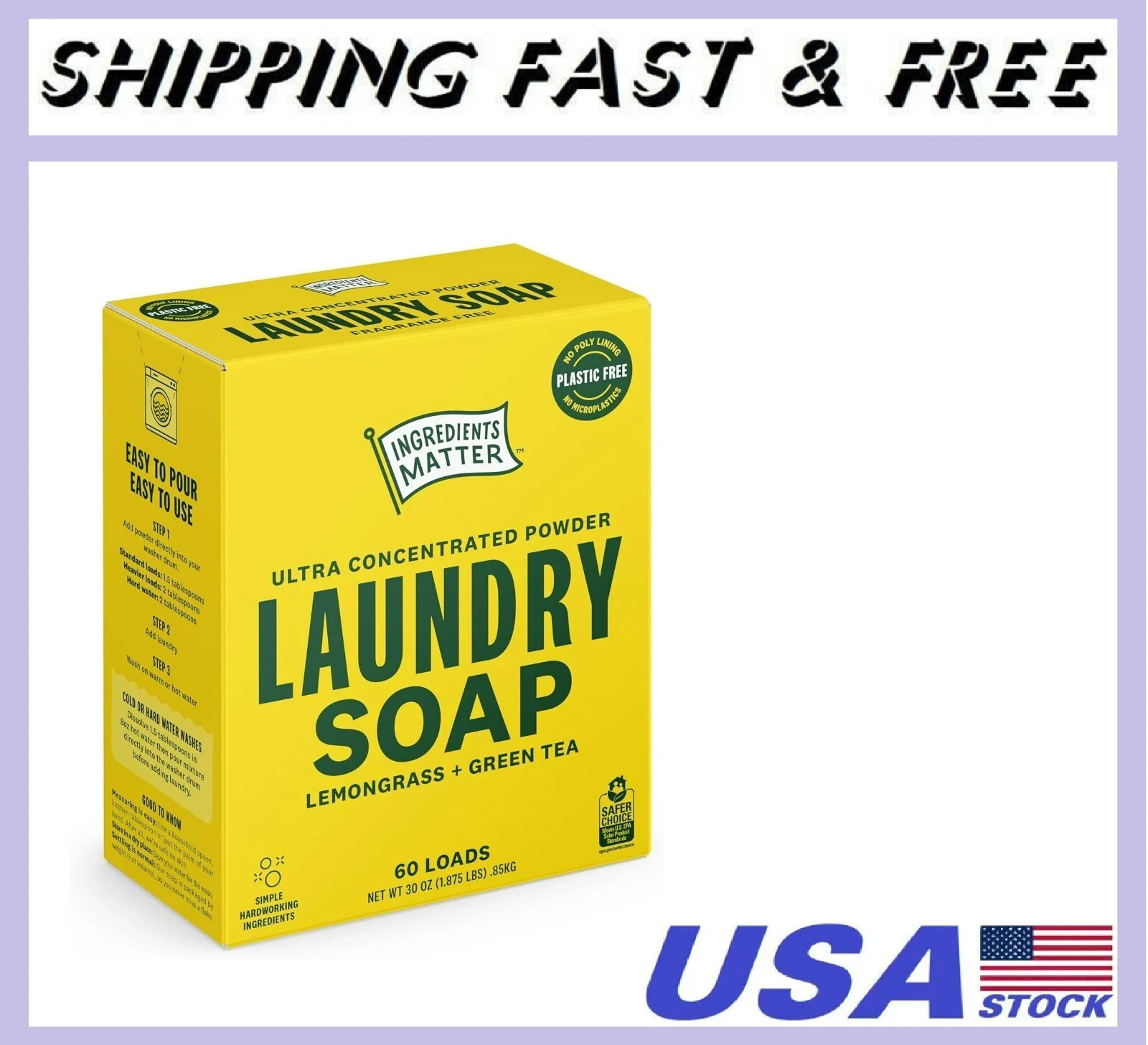 Powder Laundry Soap – Lemongrass Scent, Hypoallergenic Detergent, Natural