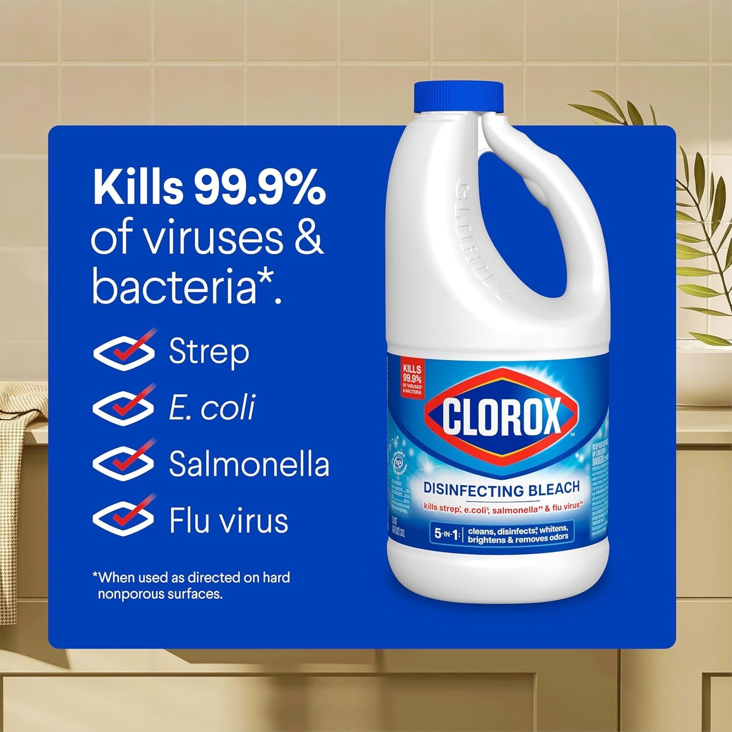 Concentrated Regular Disinfecting Liquid Laundry Bleach, 81 fl.oz 2 pack