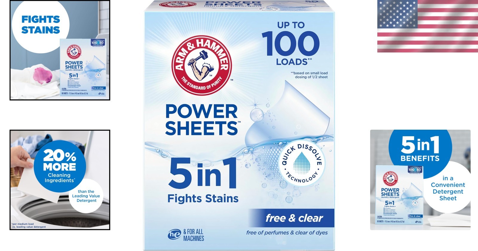 50 Count Free & Clear Detergent Sheets – 5in1 Cleaning Power, Eco-Friendly