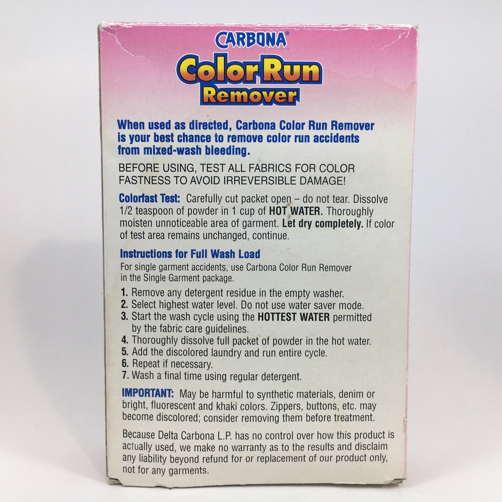 Vintage Carbona Color Run Dye Remover 7 oz. Bleach-Free Laundry Powder 1990s NOS