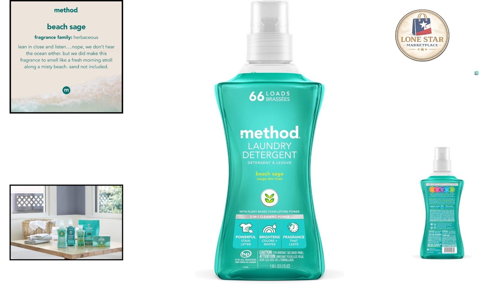 Method Beach Sage Liquid Laundry Detergent – 53.5 oz – 66 Loads, Hypoallergenic