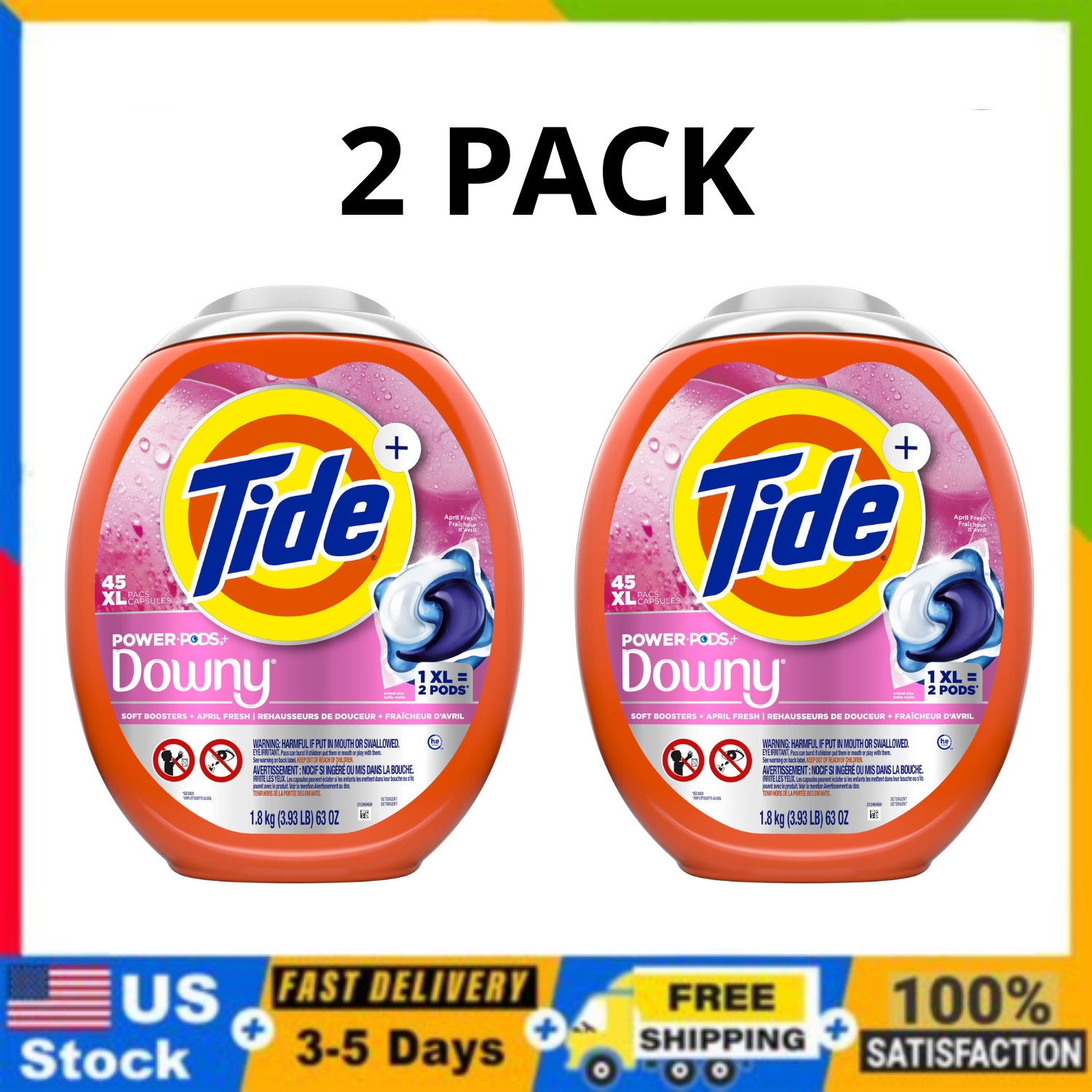 Tide Power PODS with Downy April Fresh Laundry Detergent Pacs 45 Ct, 2 Pack