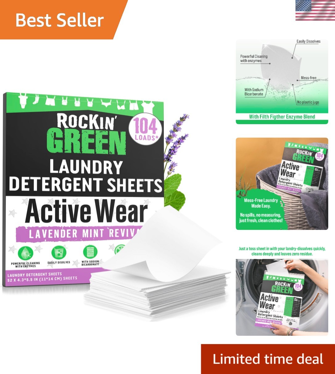 Dye Free & Chemical Free Laundry Sheets – 104 Loads of Lavender Mint Freshness