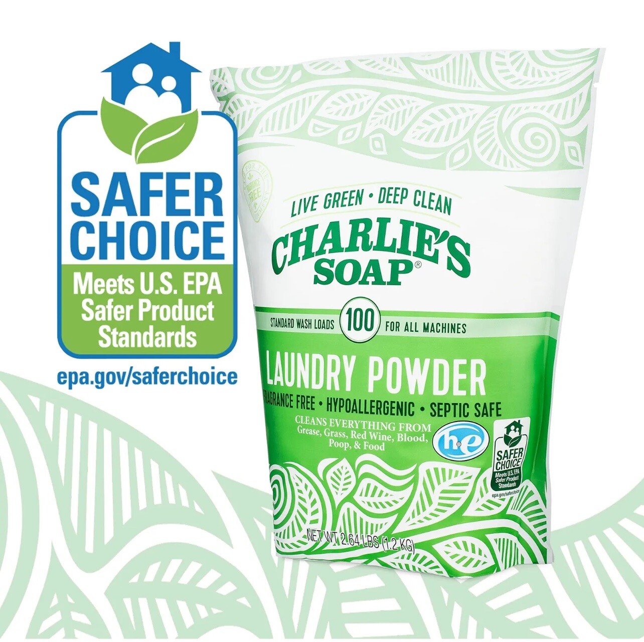 Charlies Soap Laundry Powder (100 Loads, 6 Pack) Hypoallergenic Deep Cleaning
