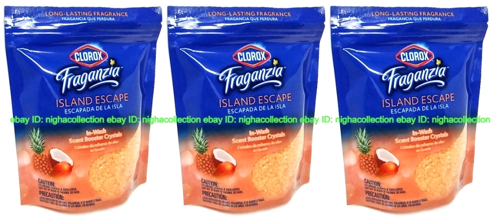 Lot 3 x Clorox Island Escape Fraganzia In-wash Scent Booster Crystals 10 Oz Each