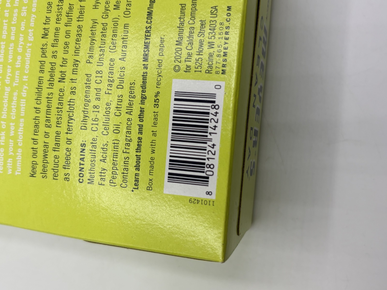 4 Mrs. Meyer’s Clean Day Dryer Sheets Lemon Verbena Scent 80 Count Boxes