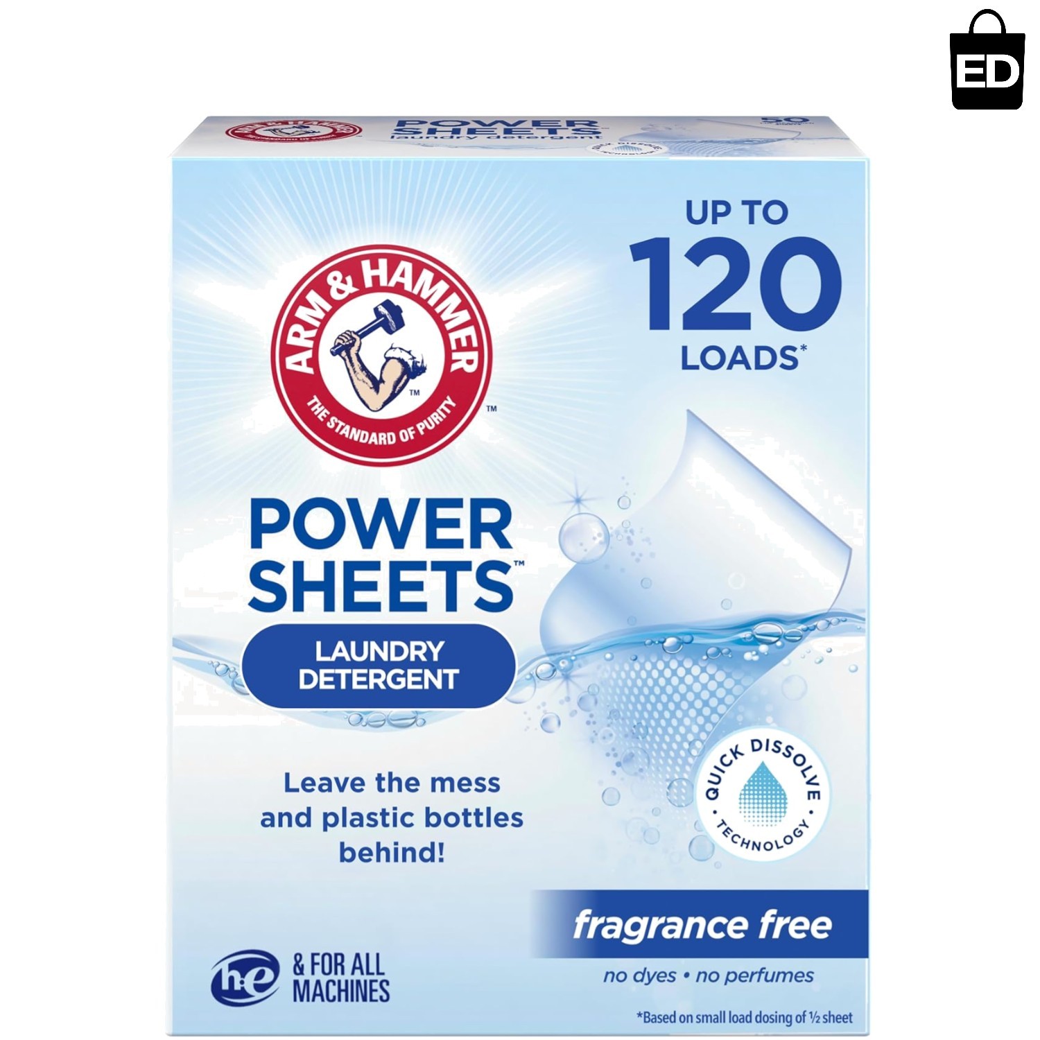 Power Sheets Laundry Detergent 60 Count, Fragrance Free & Eco-Friendly Cleaning