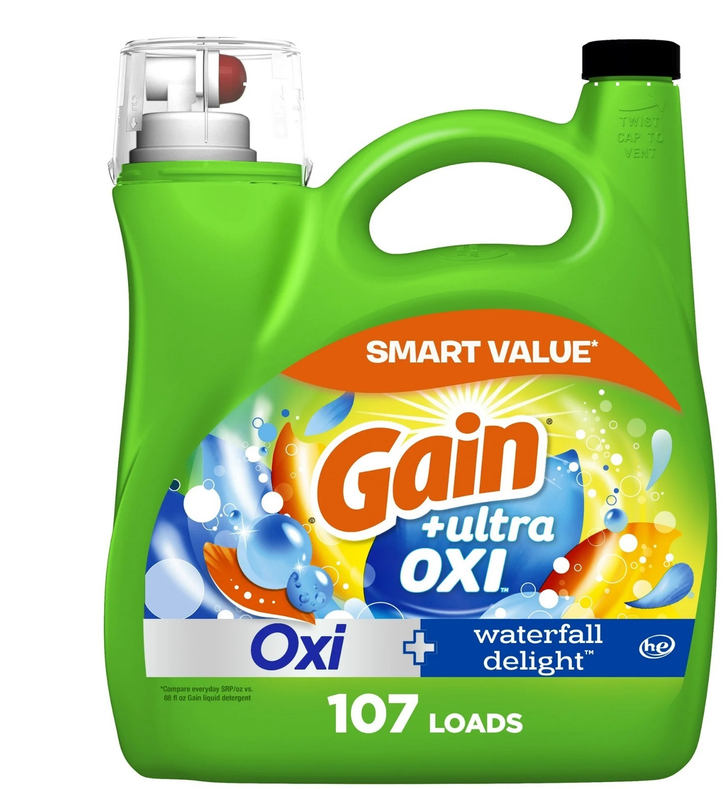 Gain Ultra Oxi Liquid Detergent, Waterfall Delight Scent, 154 oz, 107 Loads