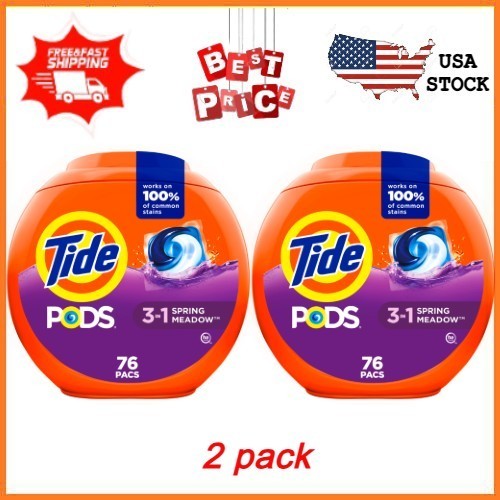 NEW 2 pack Tide PODS Laundry Detergent Soap Pacs, Spring Meadow Scent, 76 Count