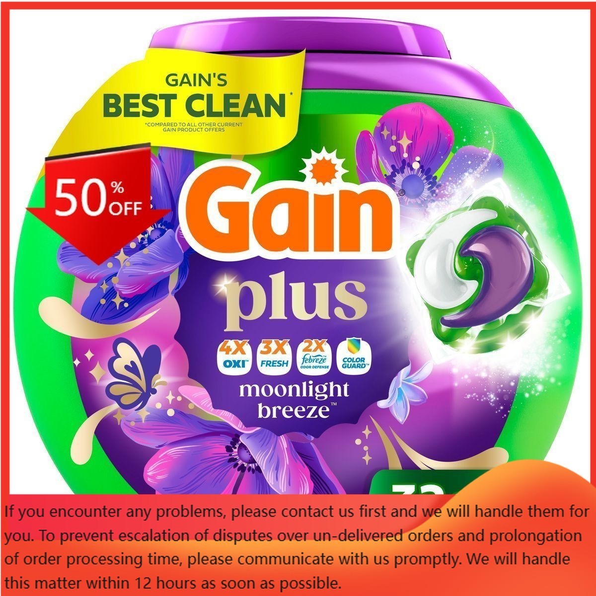 Gain Moonlight Breeze Super Flings Plus Laundry Detergents – 32ct