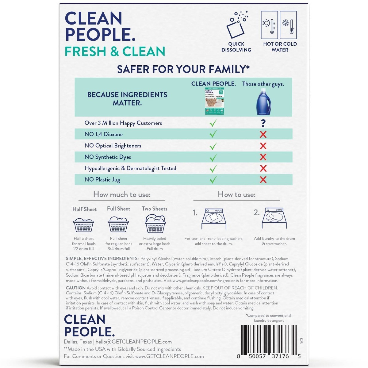 Laundry Detergent Sheets – Fresh & Clean – 48 Loads: Hypoallergenic, Dye-Free